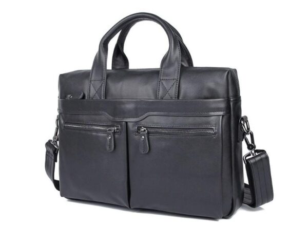 BLACK MENS LEATHER LAPTOP MESSENGER BAG