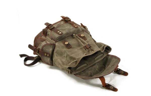 Army Green Womens Waxed Canvas Backpack Purse Bag - Image 2