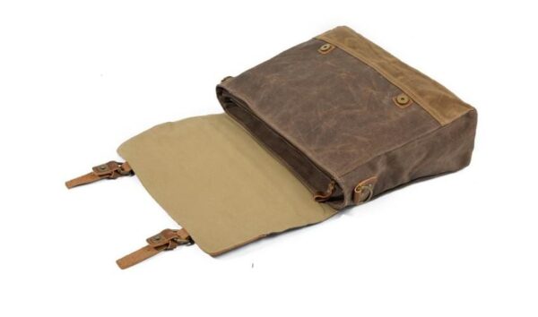 Mens Canvas Messenger Bag Leather Shoulder Briefcase - Image 2