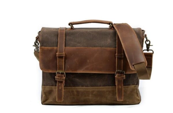 Canvas Leather Briefcase for Men Messenger - Image 4