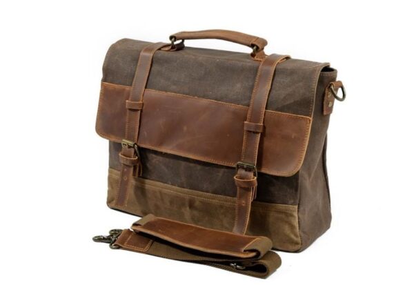 Mens Canvas Messenger Bag Leather Shoulder Briefcase