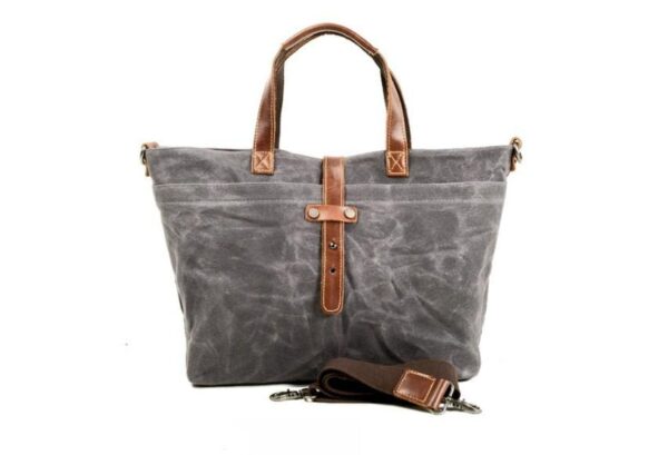 Mens Canvas Tote Leather Shoulder Bag - Image 6