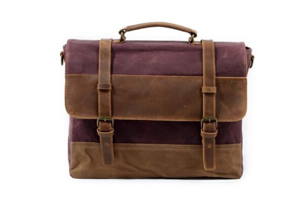 Mens Canvas Messenger Bag Leather Shoulder Briefcase - Image 4