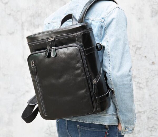 Large Daily Work Black Leather Backpack Purse Bag - Image 3