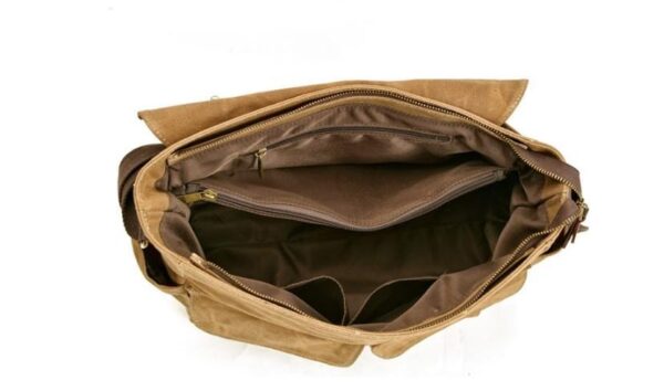 Canvas and Leather Messenger Bag Shoulder Handbag - Image 3