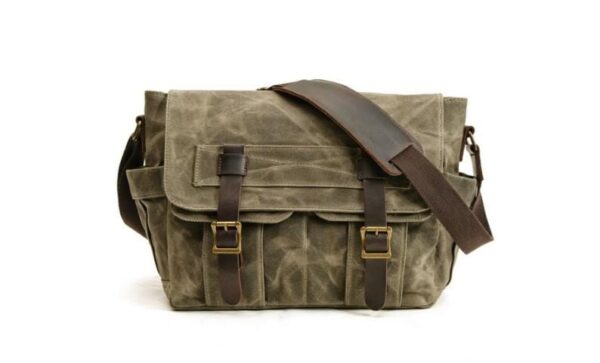 Canvas and Leather Messenger Bag Shoulder Handbag - Image 4