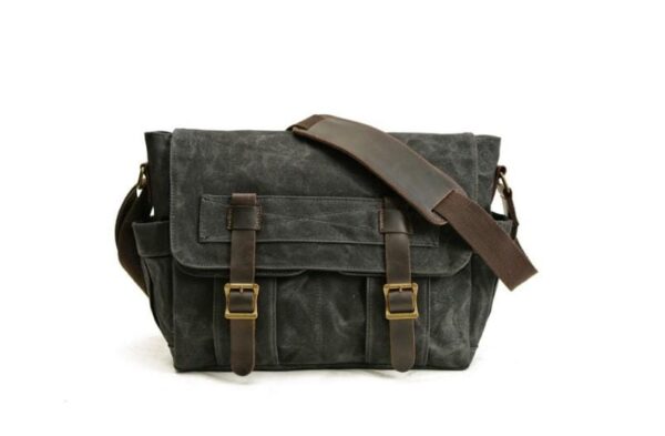 Canvas and Leather Messenger Bag Shoulder Handbag - Image 5