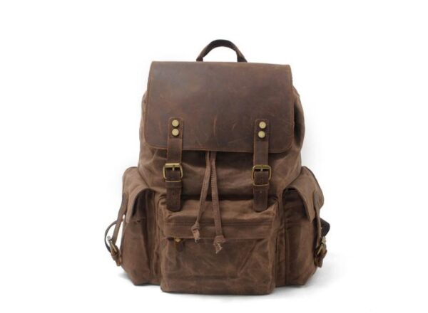 Canvas Leather Travel Backpack Rucksack Bags - Image 5