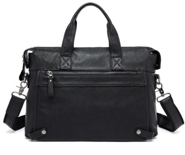 Black Leather Messenger Bag Unisex Laptop Briefcase