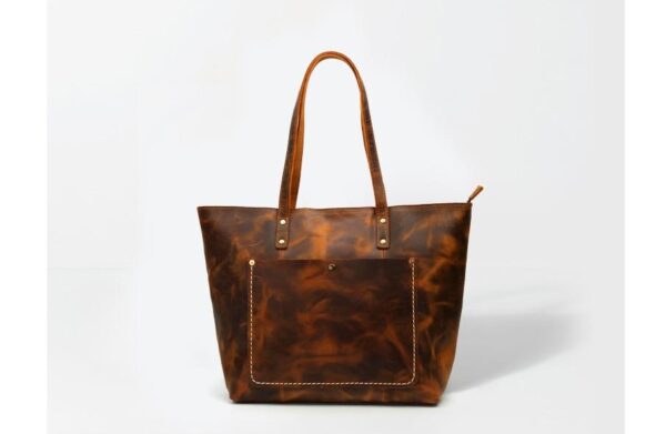 Leather Tote Bag Zipper Handbag - Image 2