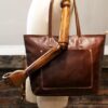 Leather Tote Bag Zipper Handbag - Image 4