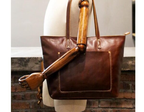 Leather Tote Bag Zipper Handbag - Image 4