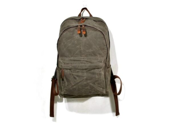 Men's Waxed Canvas Backpack Bag Mixed Leather Rucksack - Image 2