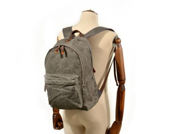 Men's Waxed Canvas Backpack Bag Mixed Leather Rucksack - Image 3