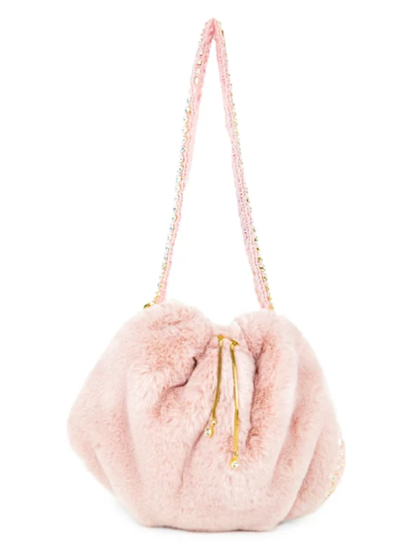 Faux Fur Shoulder Bag In Pink Rose