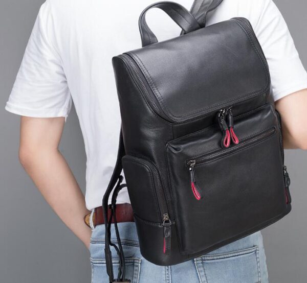 Large Black Leather Backpack Bag - Image 3