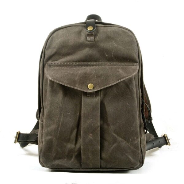 Canvas & Leather Backpack Purse Grey Black Brown