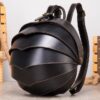 Unique Round Black Leather Backpack Bag
