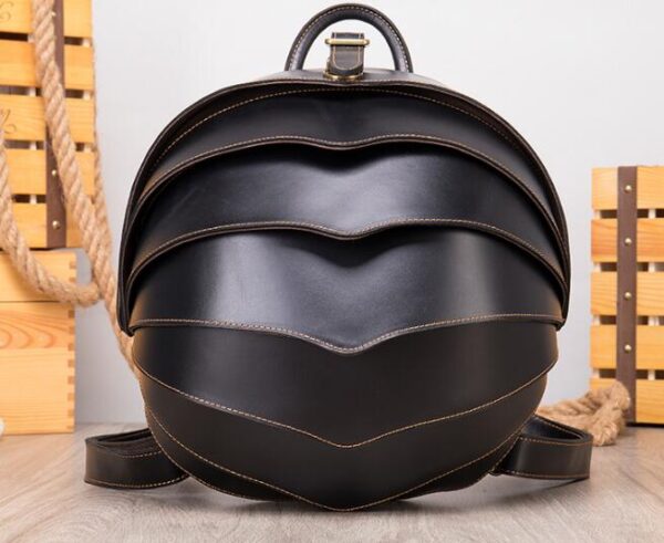 Unique Round Black Leather Backpack Bag