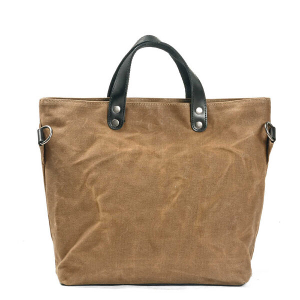 Canvas Leather Tote Bag Mens Green Brown - Image 2