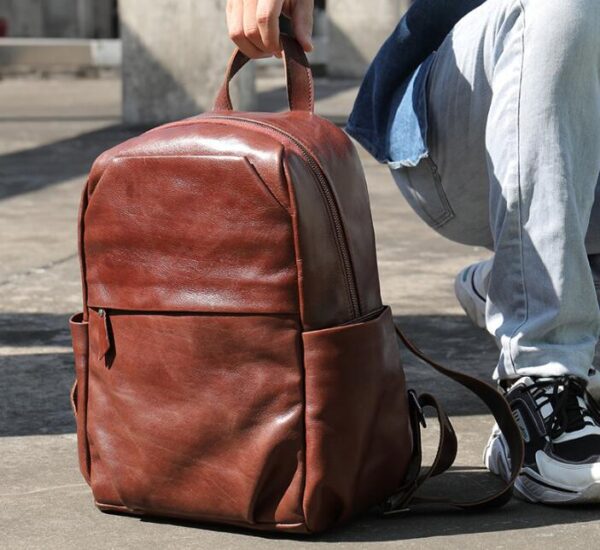 Luxury Coffee Leather Backpack Bag - Image 2