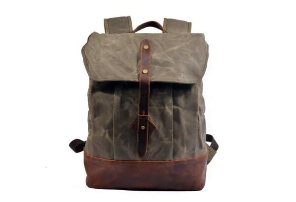 Leather Mixed Canvas Rucksack Backpack Bag - Image 4