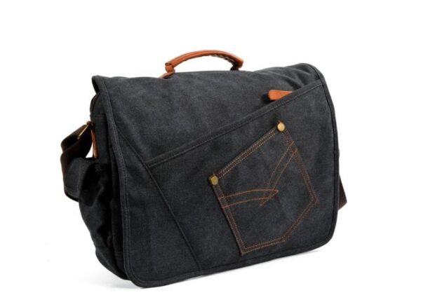 Mens Denim Canvas Messenger Bag Leather Handbags - Image 3