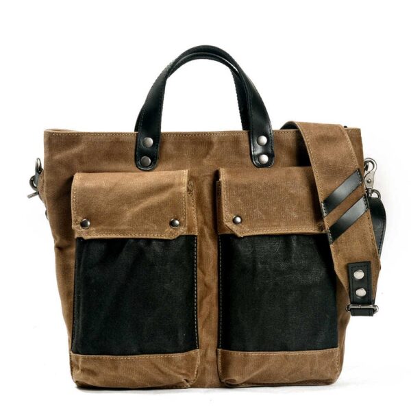 Canvas Leather Tote Bag Mens Green Brown