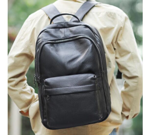 BLACK LEATHER BACKPACK BAG FOR LAPTOP