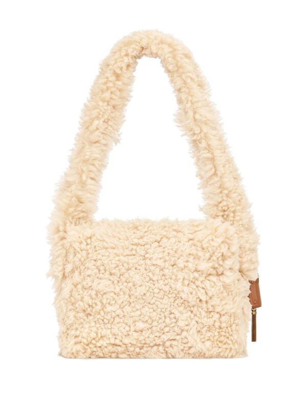 Genuine Shearling Shoulder Bag In Natural Beige - Image 2