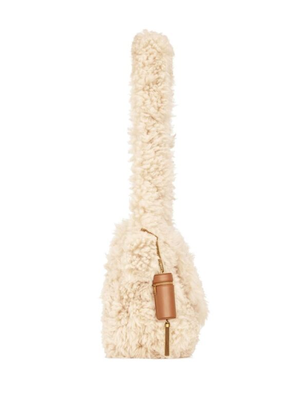 Genuine Shearling Shoulder Bag In Natural Beige - Image 3