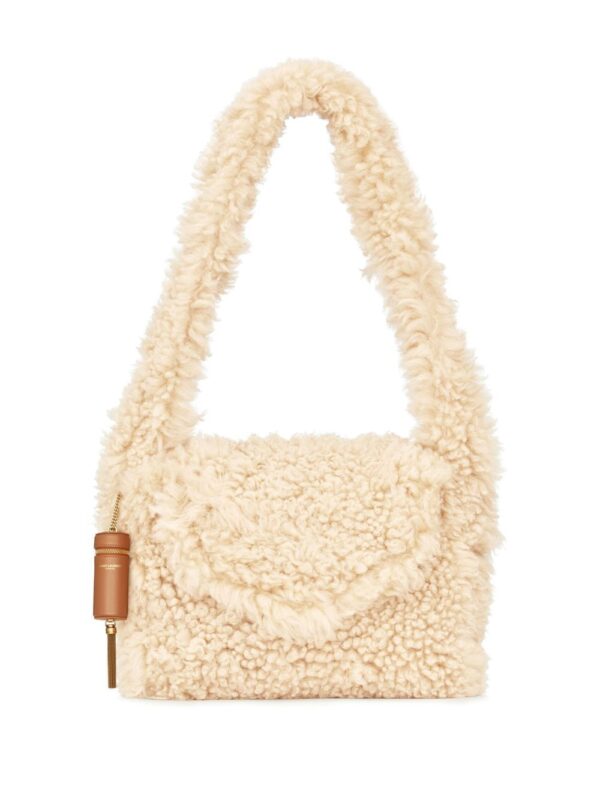 Genuine Shearling Shoulder Bag In Natural Beige