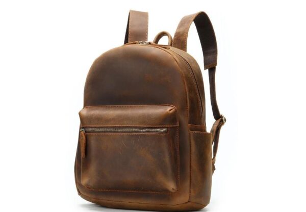 Brown Leather High School Backpack for Boys and Girls