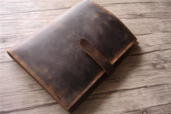 Embossed Brown Leather Portfolio Bag - Image 6