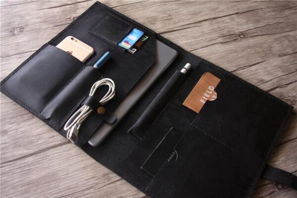 Personalized Leather iPad Air Cover Case with Pencil Holder - Image 2