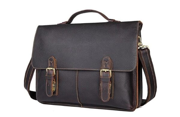 Coffee Leather Mens Laptop Bags Briefcase