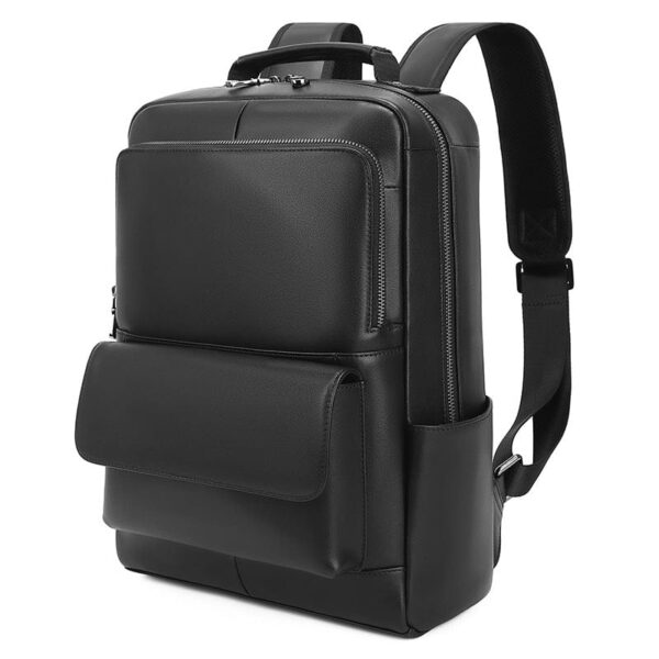 Unisex Black Leather Laptop Backpack Purse Bag