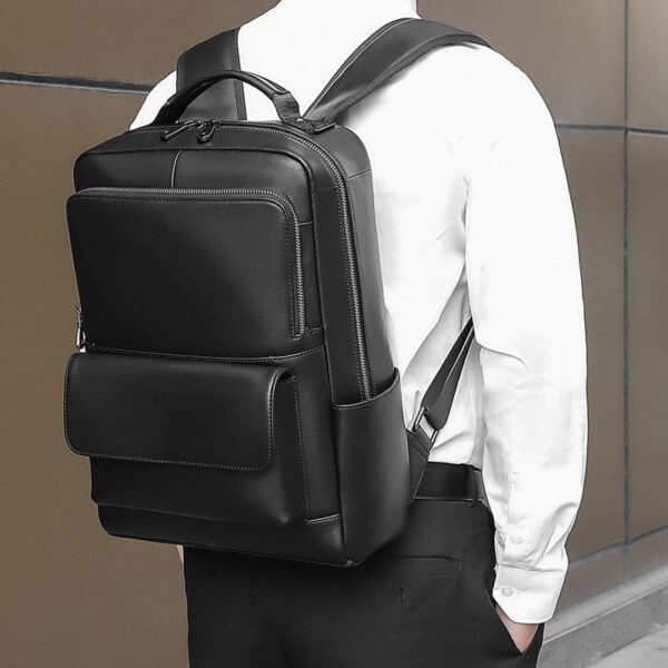 UNISEX BLACK LEATHER LAPTOP BACKPACK PURSE BAG - Image 5