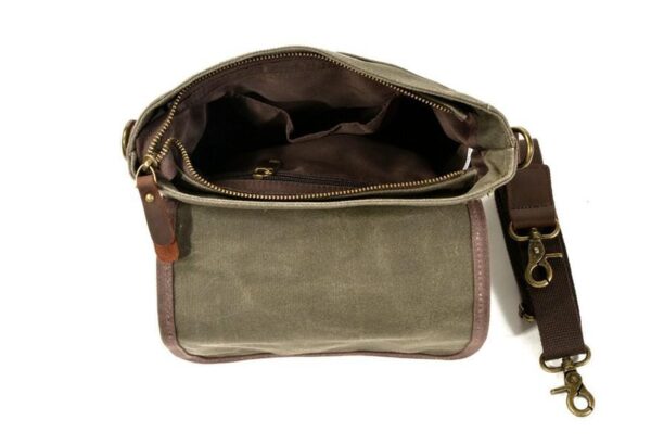 Waxed Canvas Messenger Bag Leather Shoulder Briefcase - Image 3