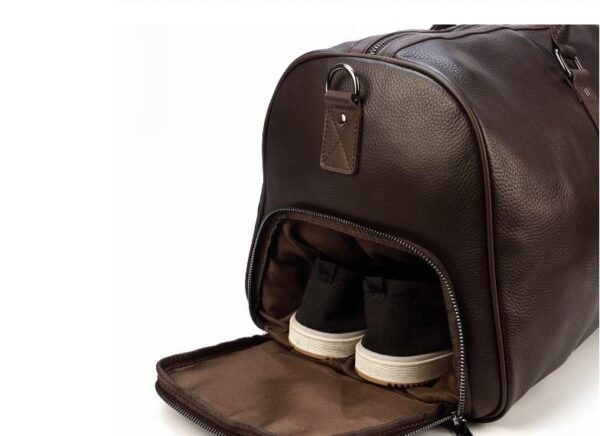 MEN'S & WOMEN'S BROWN LEATHER WEEKENDER LUGGAGE BAG - Image 4