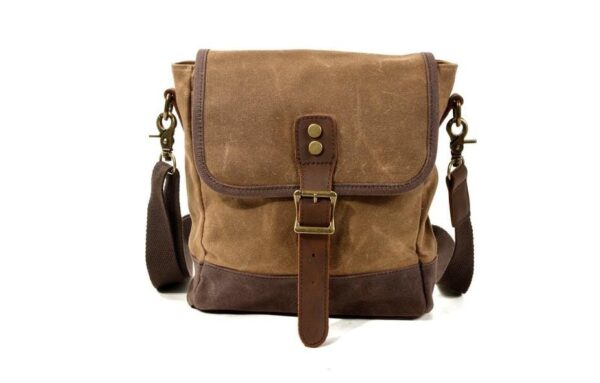 Waxed Canvas Messenger Bag Leather Shoulder Briefcase - Image 4