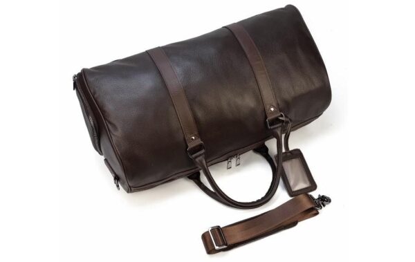 MEN'S & WOMEN'S BROWN LEATHER WEEKENDER LUGGAGE BAG - Image 5