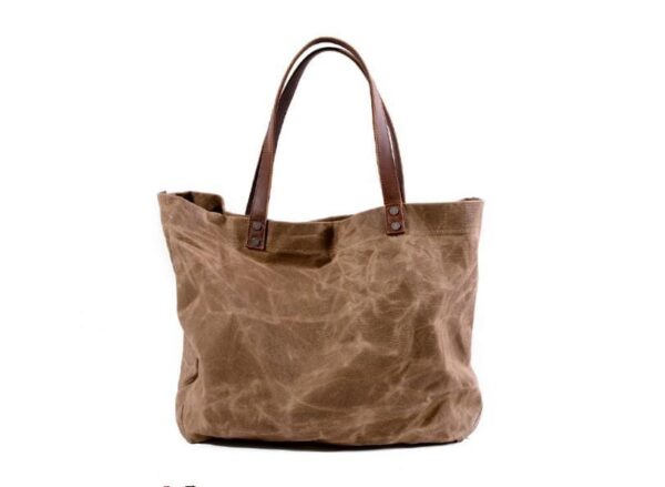 Stylish Canvas and Leather Tote Handbag Womens