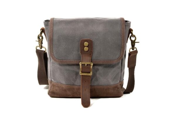 Waxed Canvas Messenger Bag Leather Shoulder Briefcase - Image 6