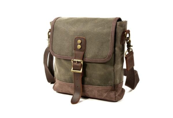 Waxed Canvas Messenger Bag Leather Shoulder Briefcase - Image 5