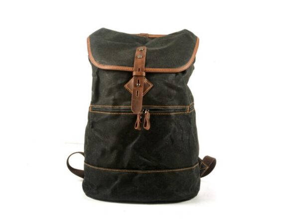 Canvas & Leather Backpack Bag Grey, Brown, Black - Image 4