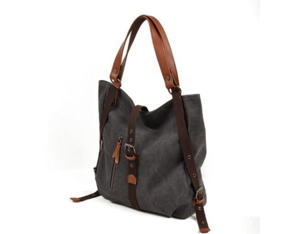 Women's Waxed Canvas Tote Shoulder Bag with Leather Handles