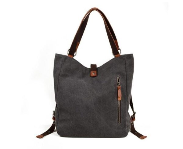 Women's Waxed Canvas Tote Shoulder Bag with Leather Handles - Image 2