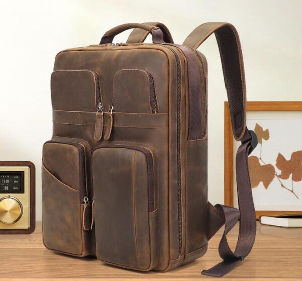 Genuine Large Brown Leather Backpack Purse Bag