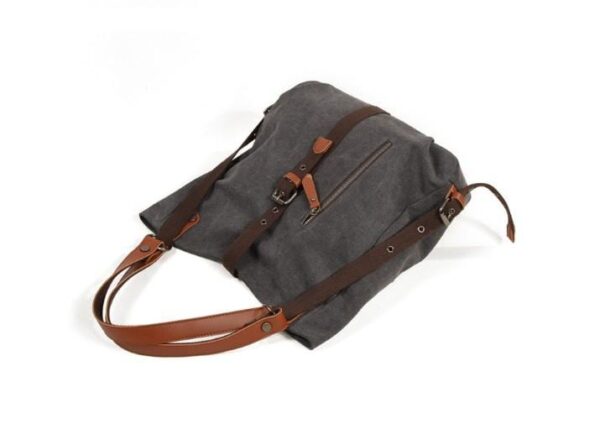 Women's Waxed Canvas Tote Shoulder Bag with Leather Handles - Image 3